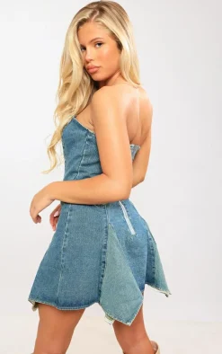 Vintage Wash Distressed Seam Detail Mini Dress