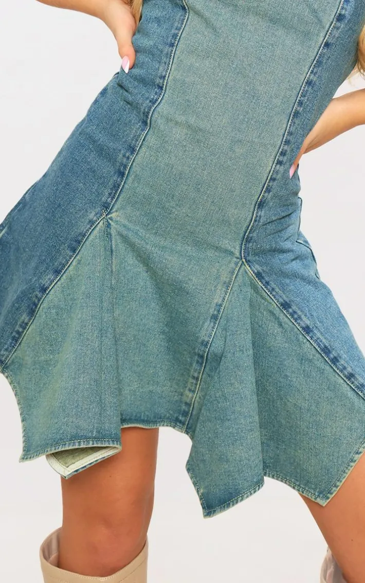 Vintage Wash Distressed Seam Detail Mini Dress