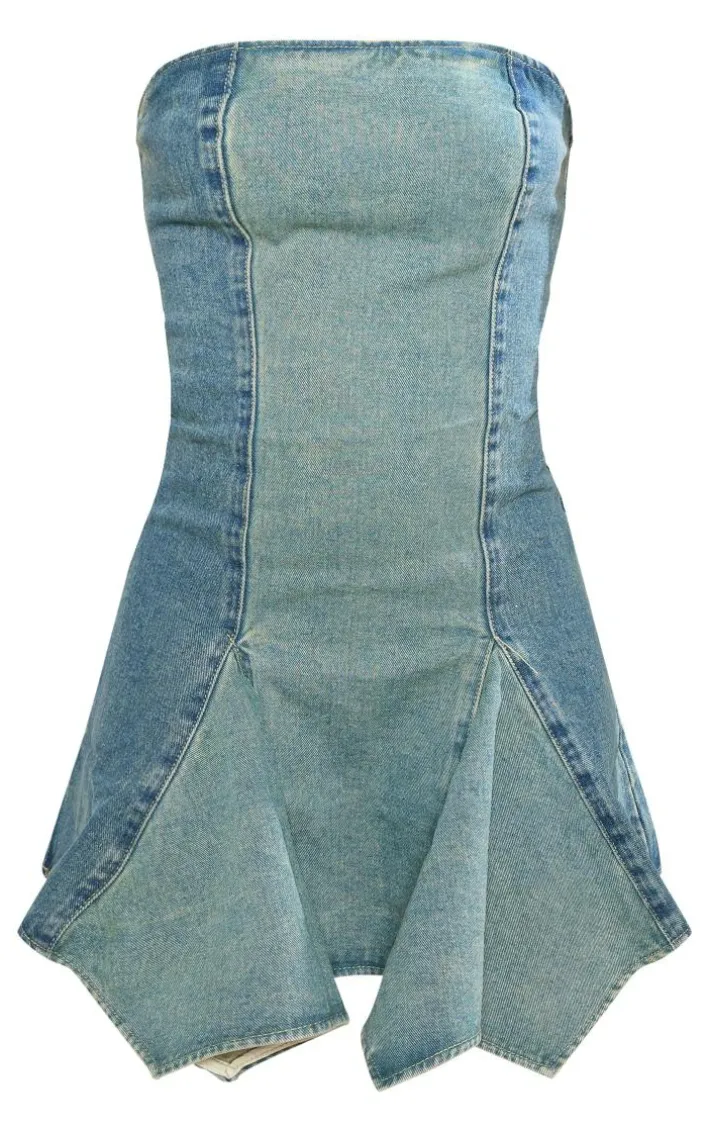 Vintage Wash Distressed Seam Detail Mini Dress