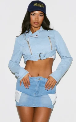 Vintage Wash Double Exposed Pocket Denim Mini Skirt