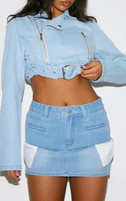 Vintage Wash Double Exposed Pocket Denim Mini Skirt