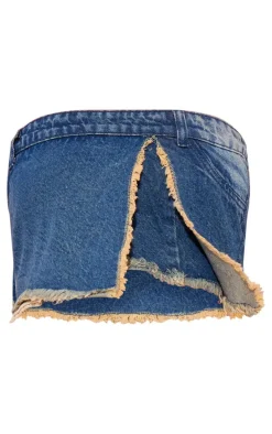 Vintage Wash Exposed Pocket Split Detail Denim Crop Top