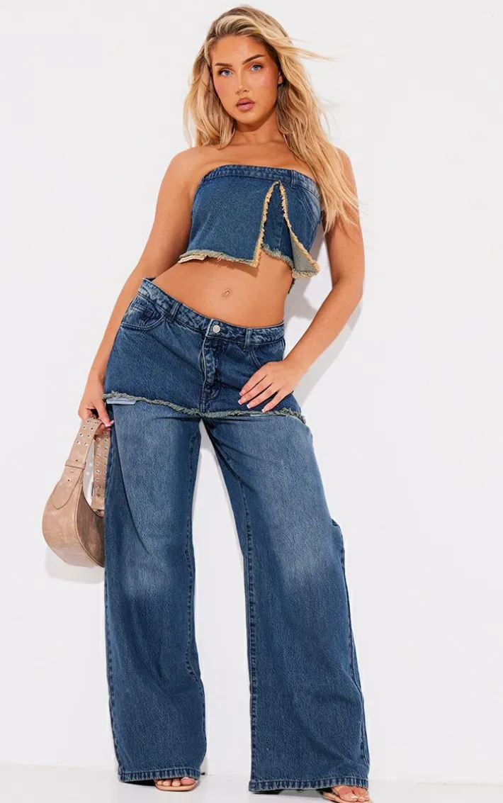 Vintage Wash Exposed Pocket Denim Straight Leg Jeans