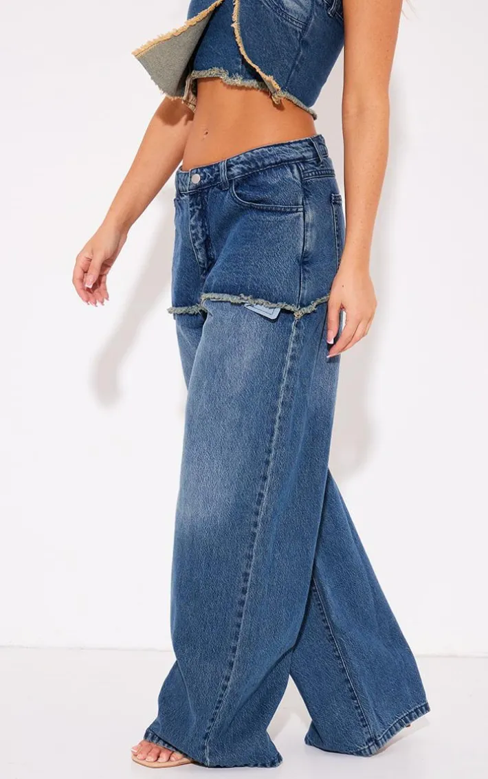 Vintage Wash Exposed Pocket Denim Straight Leg Jeans