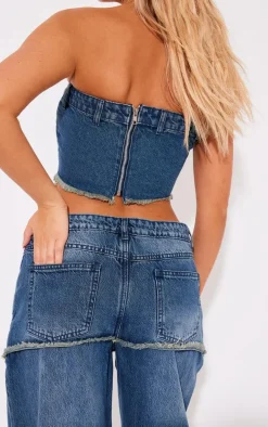 Vintage Wash Exposed Pocket Denim Straight Leg Jeans