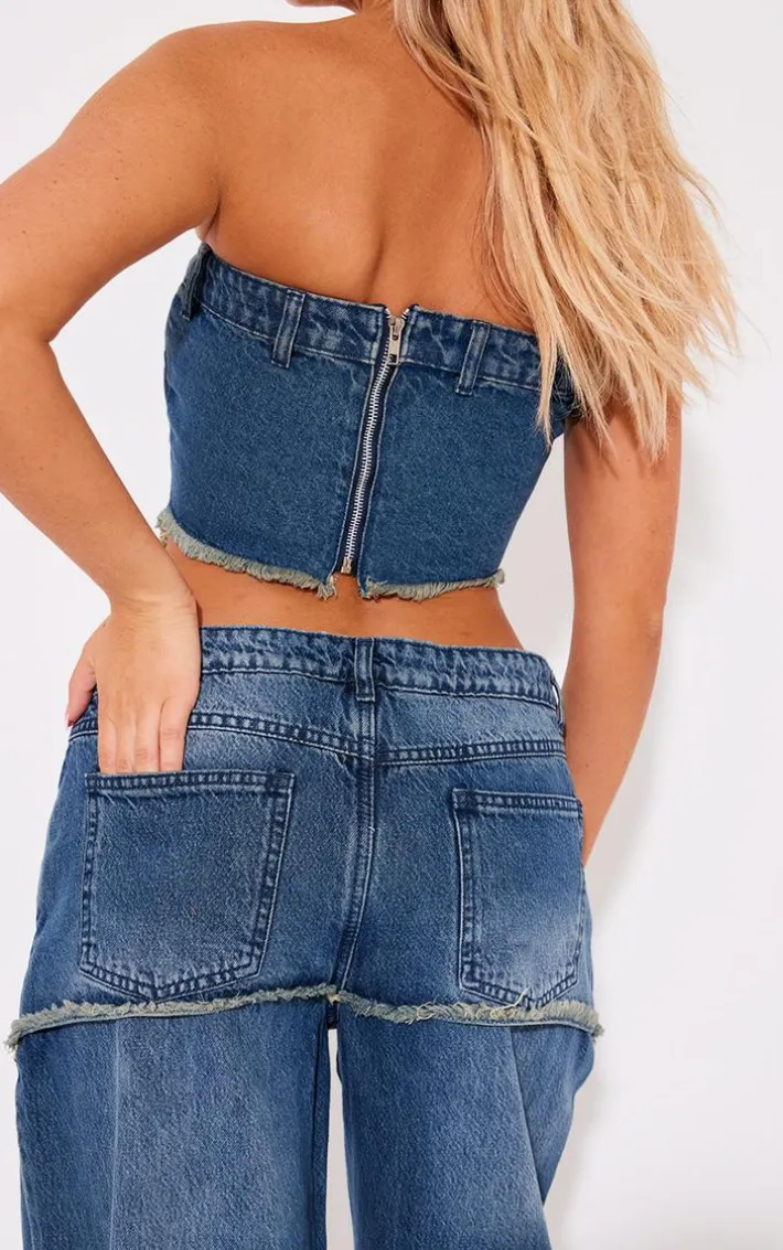 Vintage Wash Exposed Pocket Denim Straight Leg Jeans