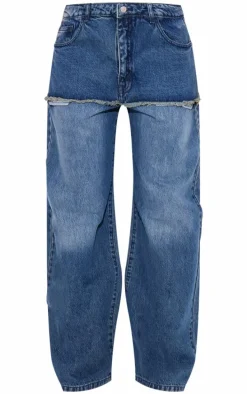Vintage Wash Exposed Pocket Denim Straight Leg Jeans