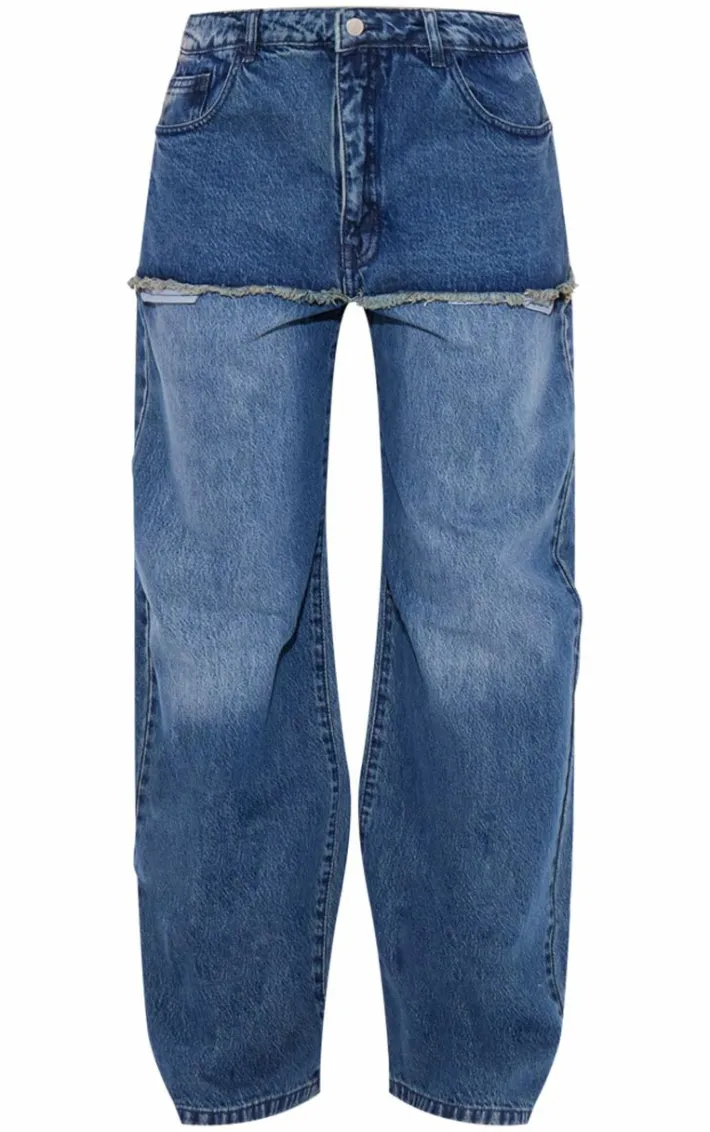 Vintage Wash Exposed Pocket Denim Straight Leg Jeans