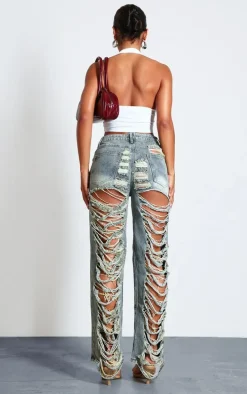 Vintage Wash Extreme Distressed Back Baggy Jeans