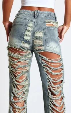 Vintage Wash Extreme Distressed Back Baggy Jeans