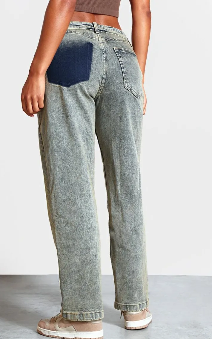 Vintage Wash Foldover Waistband Denim Jean