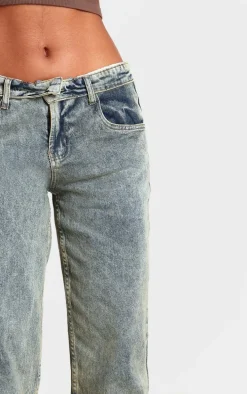 Vintage Wash Foldover Waistband Denim Jean