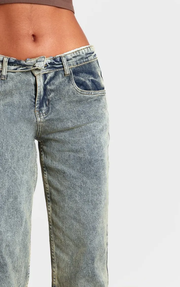 Vintage Wash Foldover Waistband Denim Jean