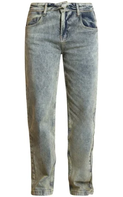 Vintage Wash Foldover Waistband Denim Jean