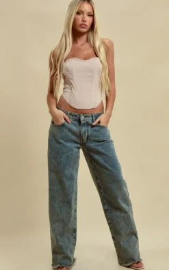Vintage Wash Frayed Hem Boyfriend Jeans