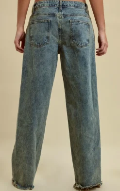 Vintage Wash Frayed Hem Boyfriend Jeans