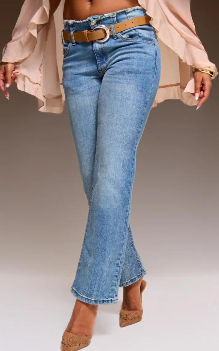 Vintage Wash Frayed Hem Relaxed Fit Jeans