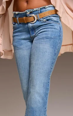 Vintage Wash Frayed Hem Relaxed Fit Jeans