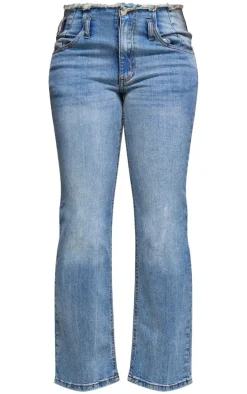 Vintage Wash Frayed Hem Relaxed Fit Jeans