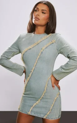 Vintage Wash Frayed Seam Detail Mini Dress
