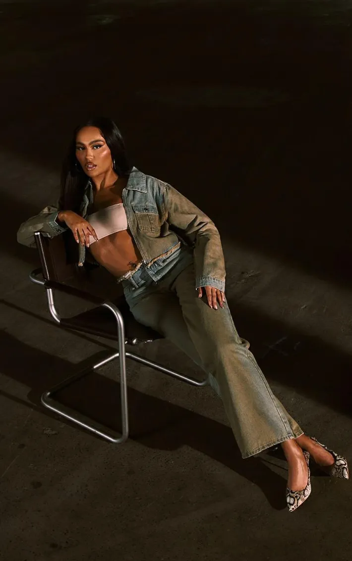 Vintage Wash Frayed Waistband Wide Leg Jeans