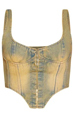 Vintage Wash Hook And Eye Denim Corset
