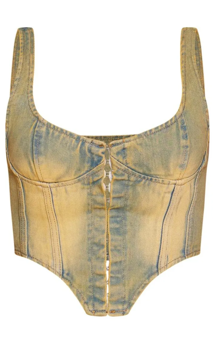Vintage Wash Hook And Eye Denim Corset