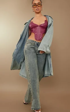 Vintage Wash Mid Rise Split Hem Jeans