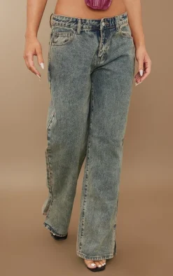 Vintage Wash Mid Rise Split Hem Jeans