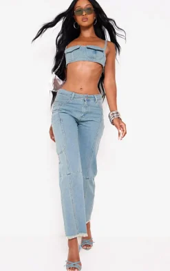 Vintage Wash Pocket Detail Denim Bralette