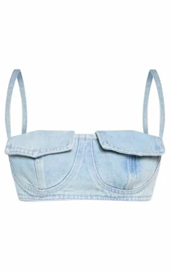 Vintage Wash Pocket Detail Denim Bralette