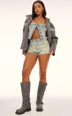 Vintage Wash Raw Hem Denim Corset