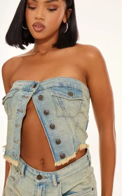 Vintage Wash Raw Hem Denim Corset