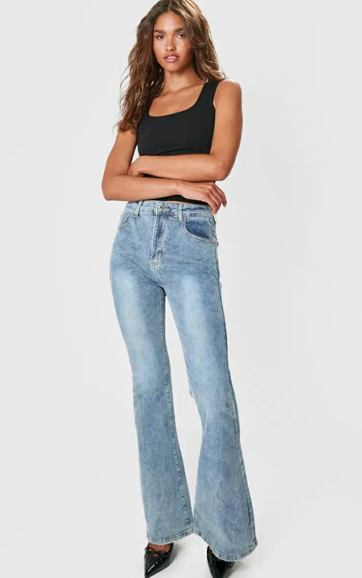 Vintage Wash Seam Back Split Hem Wide Leg Flares