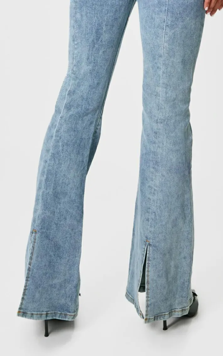 Vintage Wash Seam Back Split Hem Wide Leg Flares