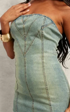 Vintage Wash Seam Detail Denim Mini Dress