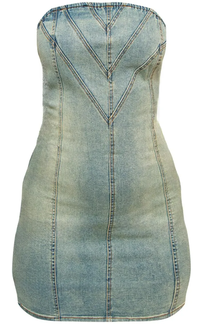 Vintage Wash Seam Detail Denim Mini Dress