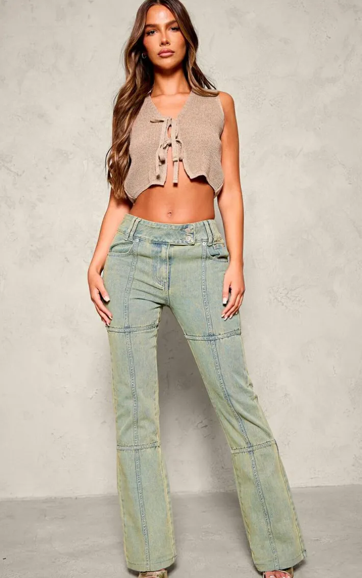 Vintage Wash Seam Detail Flared Jeans