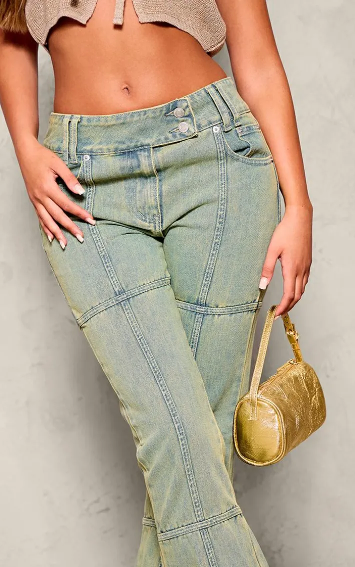 Vintage Wash Seam Detail Flared Jeans