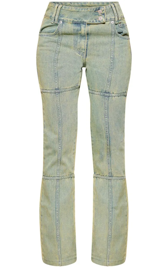 Vintage Wash Seam Detail Flared Jeans