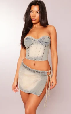 Vintage Wash Studded Bandeau Denim Crop Top