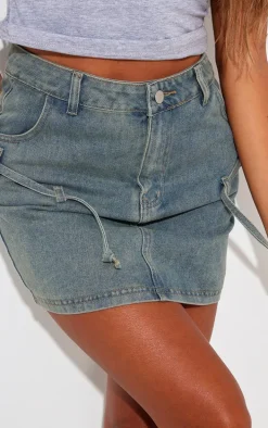 Vintage Wash Tie Detail Denim Mini Skirt