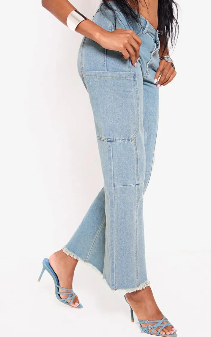 Vintage Wash Utility Cargo Denim Jeans