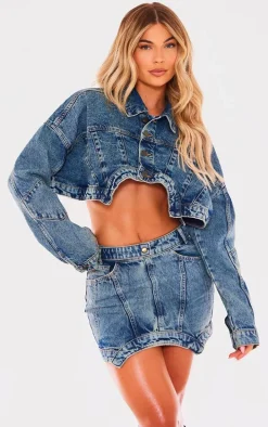 Vintage Wash Washed Curved Hem Denim Jacket