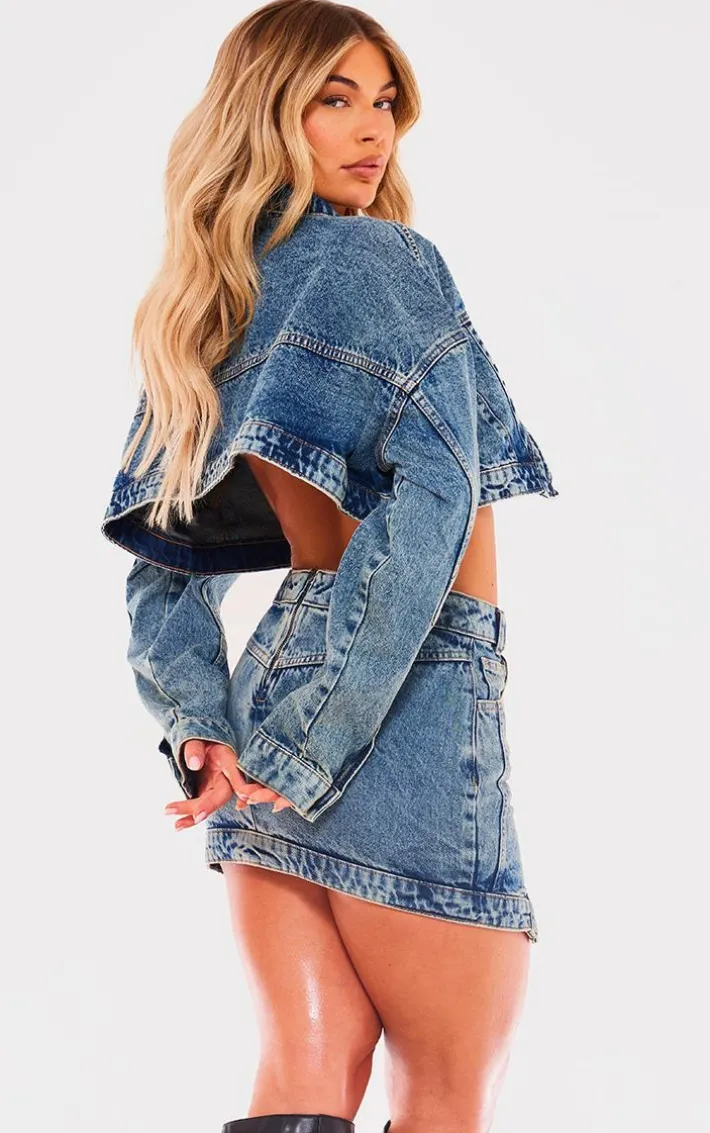 Vintage Wash Washed Curved Hem Denim Jacket