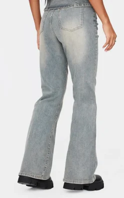 Vintage Washed Front Seam Studded Flared Jeans