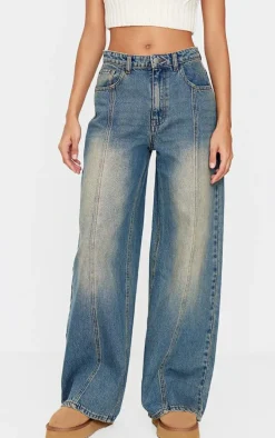 Vintage Washed Front Seam Detail Boyfriend Jeans