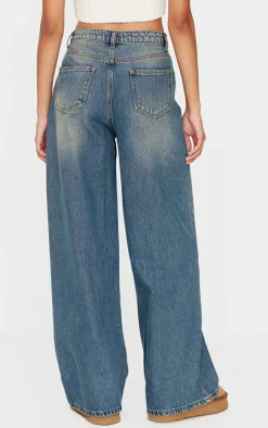 Vintage Washed Front Seam Detail Boyfriend Jeans