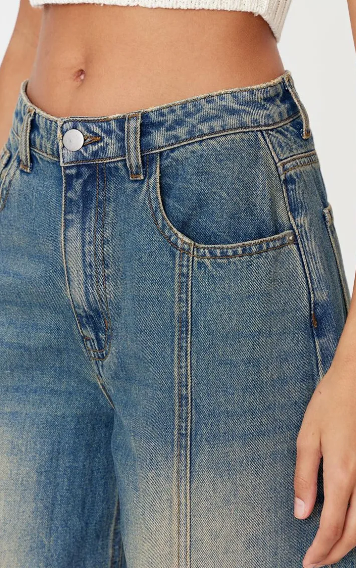 Vintage Washed Front Seam Detail Boyfriend Jeans