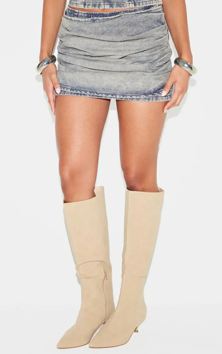 Vintage Washed Ruched Style Denim Mini Skirt